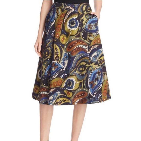 Women Lafayette 148 New York Suzie Printed Pull On Galaxy Blue Wool Blend Skirt